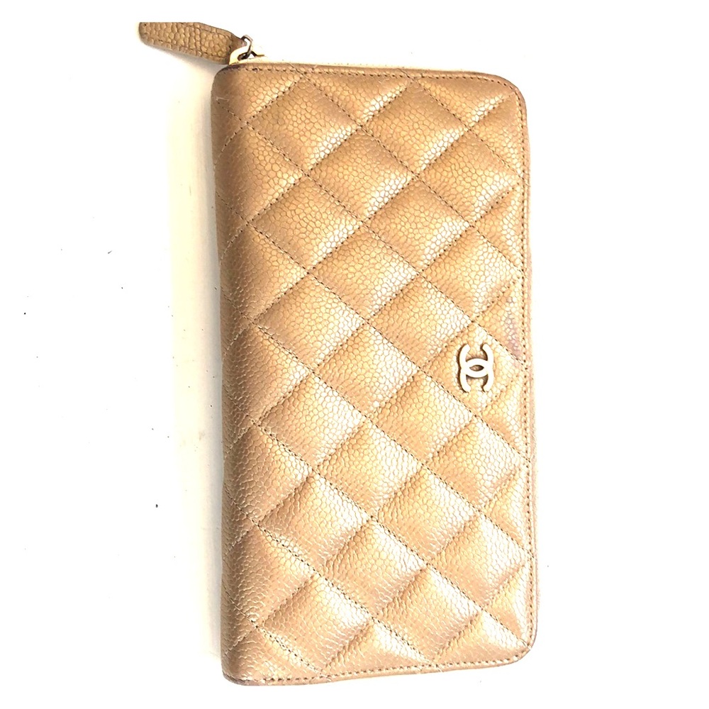 metallic gold quilted chanel wallet